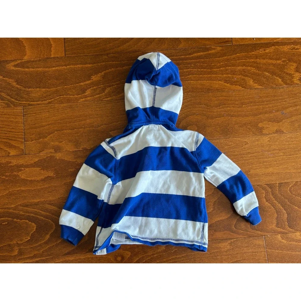 Ralph Lauren Kids Blue White Striped Cotton Hoodie Pullover‎ 24M 2T